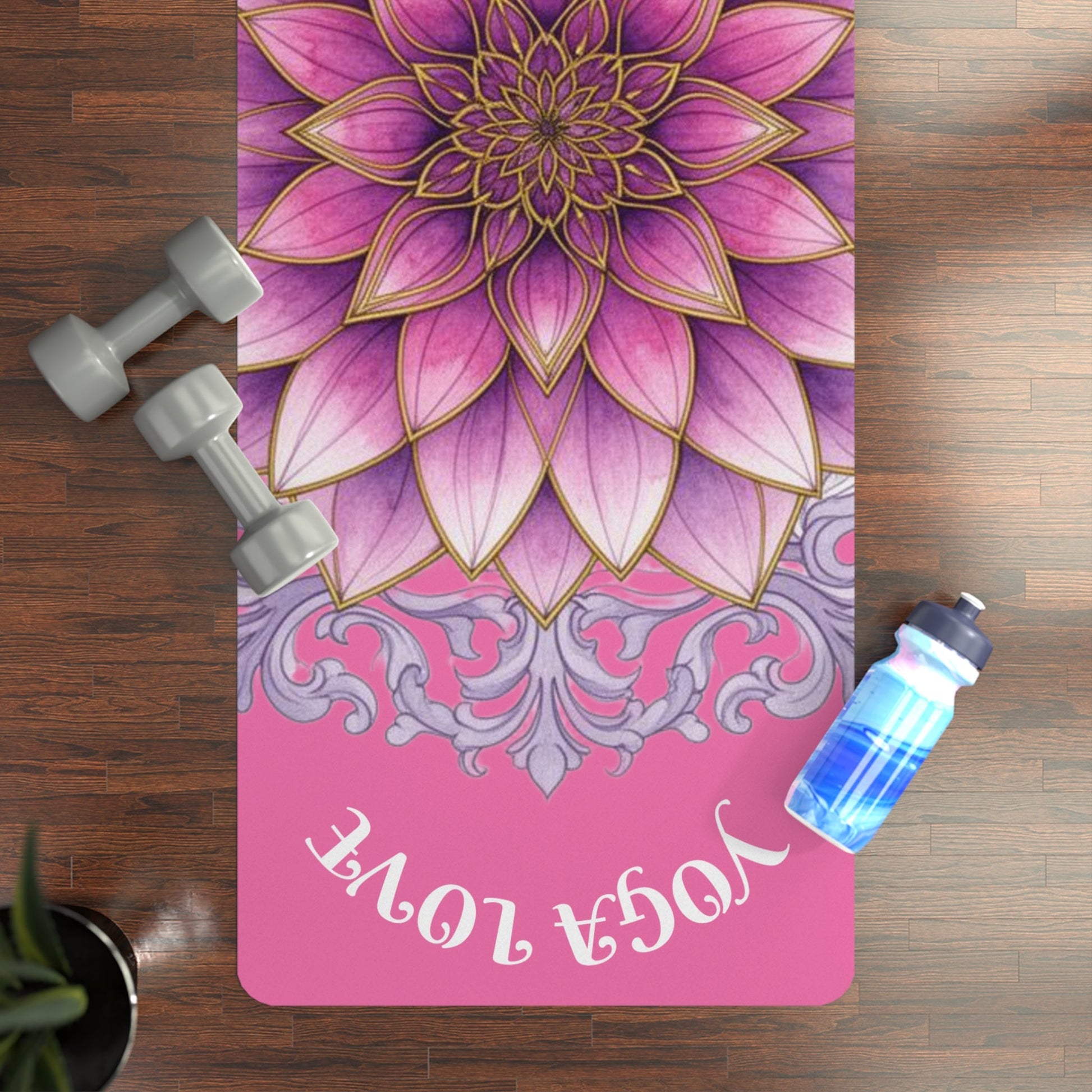 Pink Lotus "Yoga Love" Rubber Yoga Mat | Aesthetic Workout Mat for Women, Meditation Accessory, Home Fitness & Wellness Gift | - Best Yoga Mats for Home Workouts