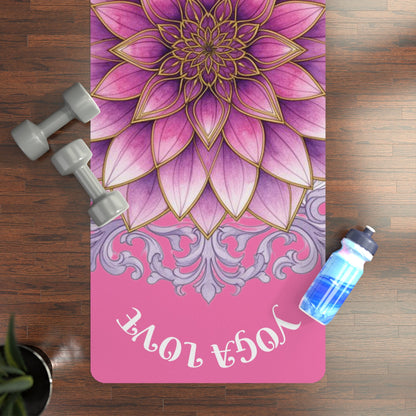 Pink Lotus "Yoga Love" Rubber Yoga Mat | Aesthetic Workout Mat for Women, Meditation Accessory, Home Fitness & Wellness Gift | - Best Yoga Mats for Home Workouts