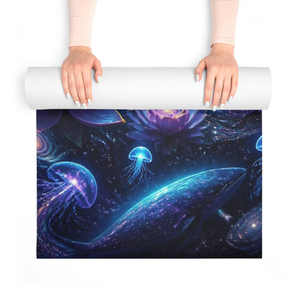 Meditative Moonlight Scene Foam Yoga Mat | Cosmic Lotus, Oceanic Jellyfish Printify