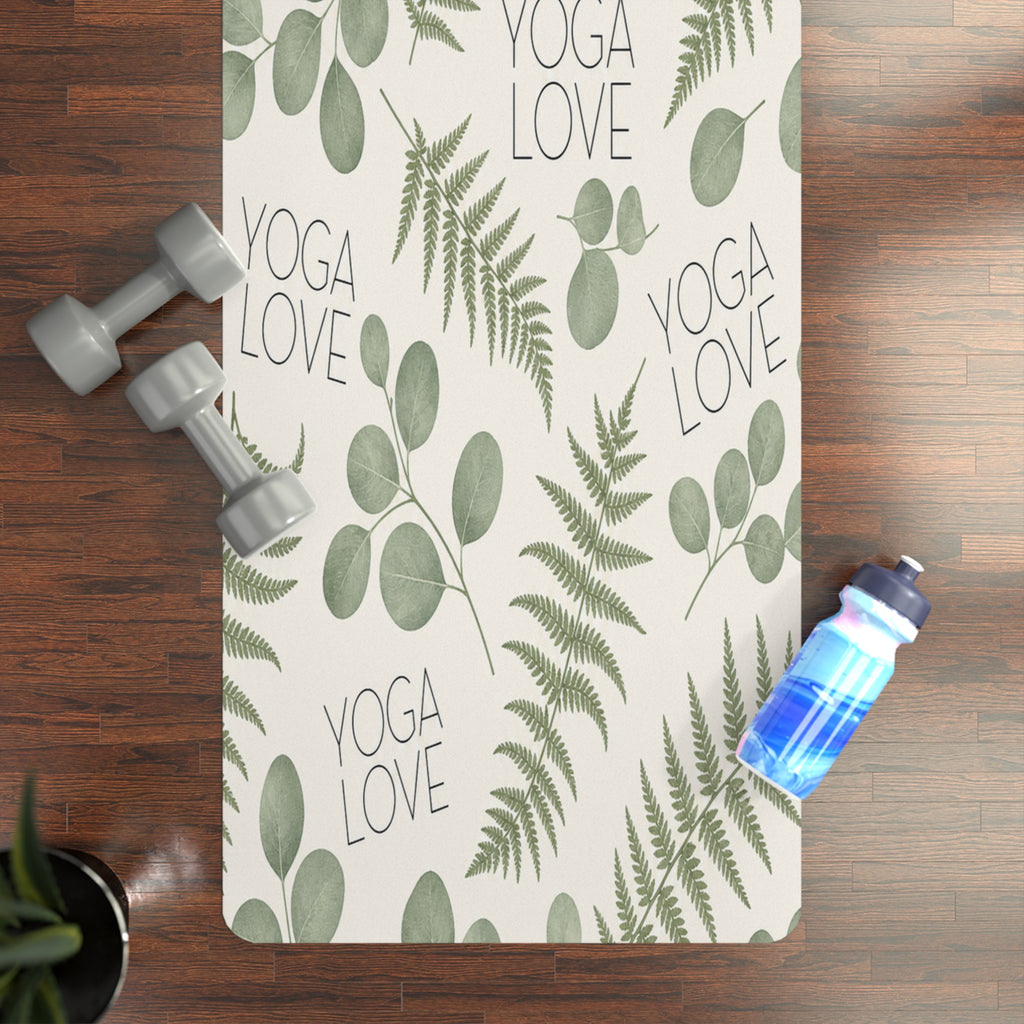 Yoga Love Botanical Pattern Rubber Yoga Mat | Ferns & Eucalyptus Leaves