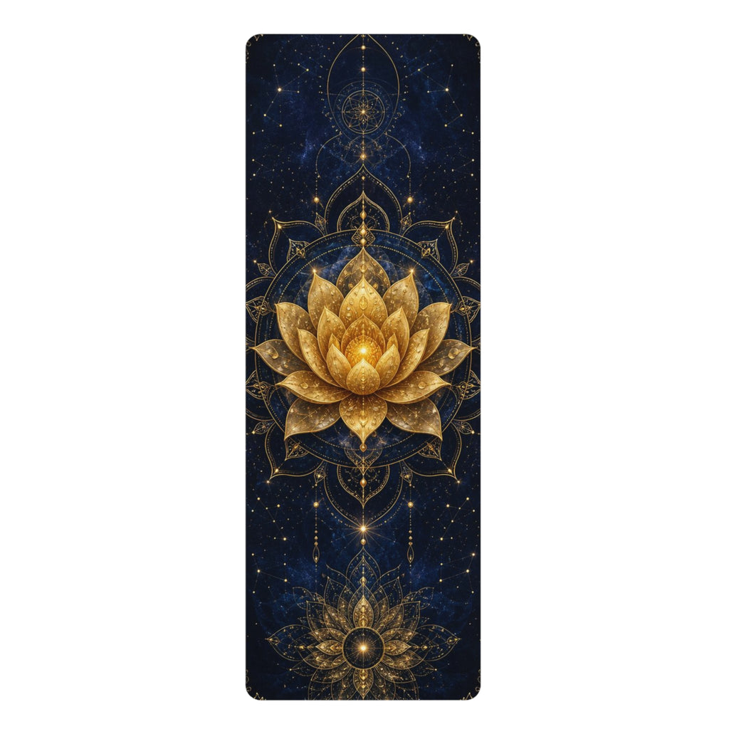 Golden Lotus Mandala Rubber Yoga Mat | Cosmic Floral Alignment