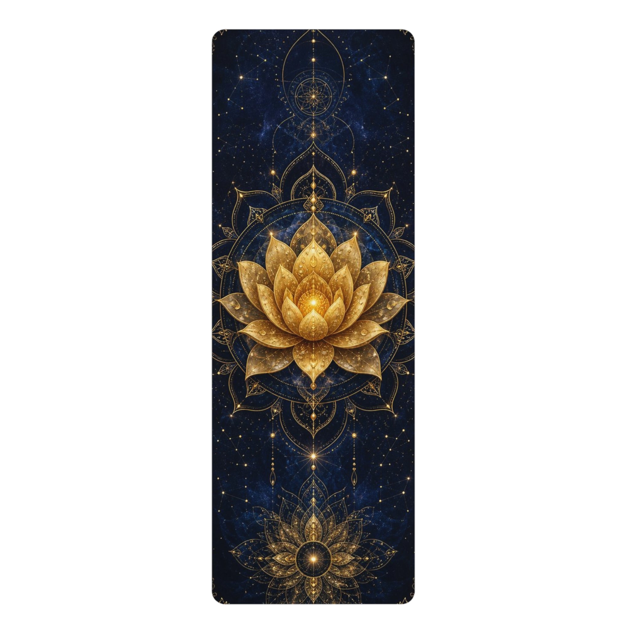 Golden Lotus Mandala Rubber Yoga Mat | Cosmic Floral Alignment