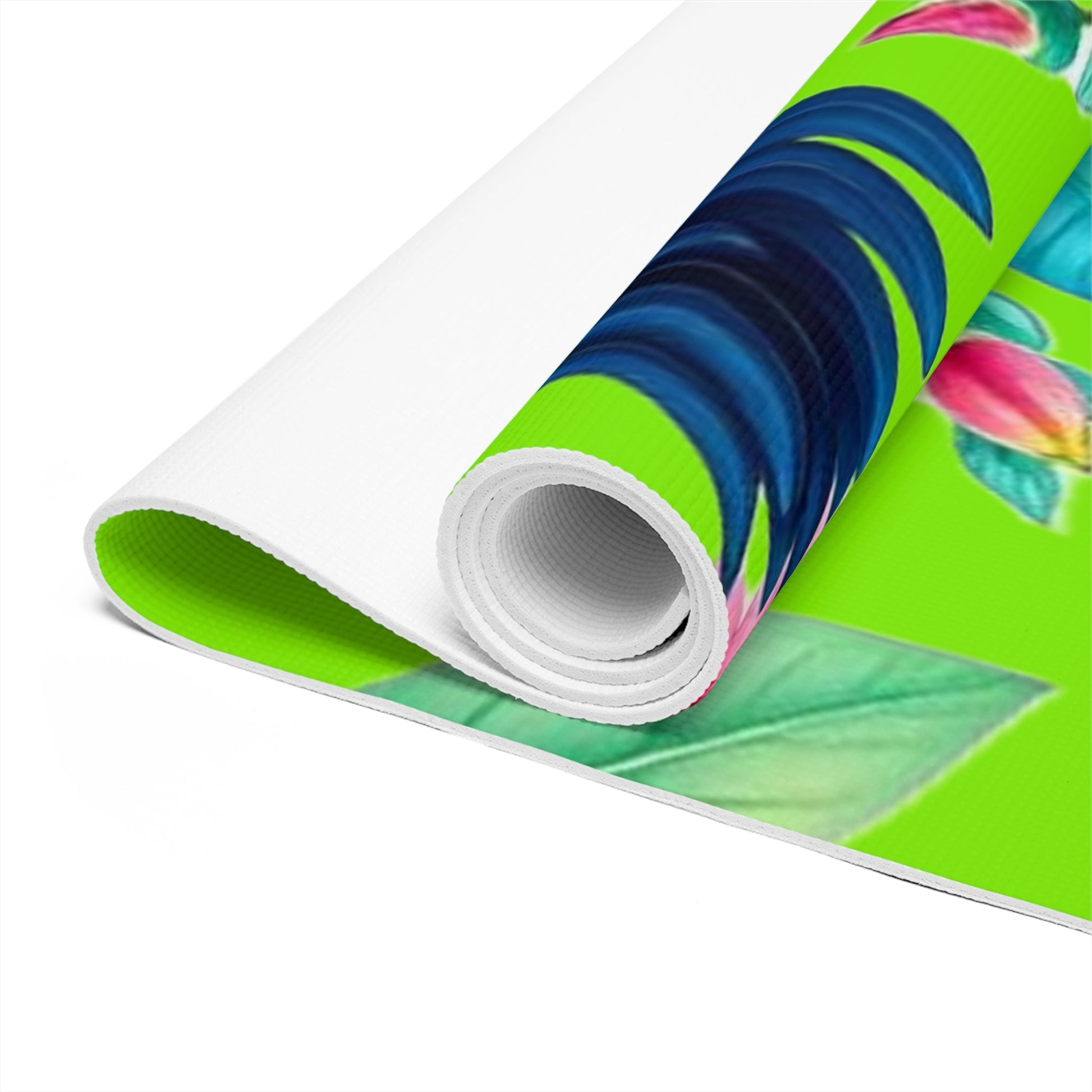 Hummingbird Floral Foam Yoga Mat | Tropical Flowers, Green Background - Best Yoga Mats for Home Workouts