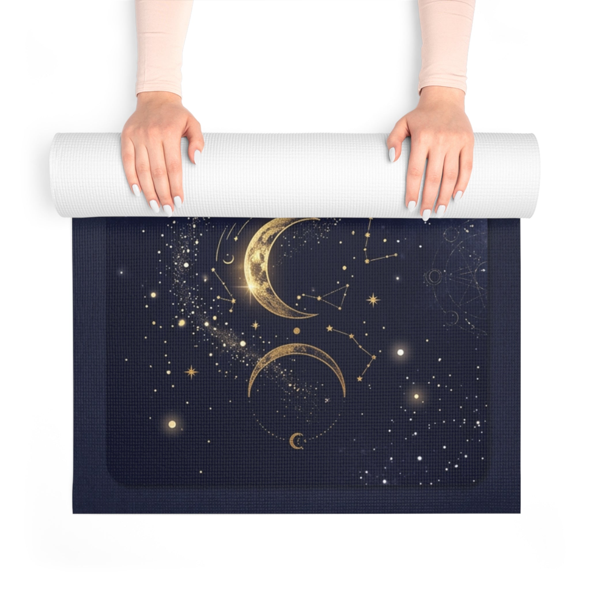 Moon Phases Yoga Mat | Celestial Gold Night Sky, Yoga Love Printify
