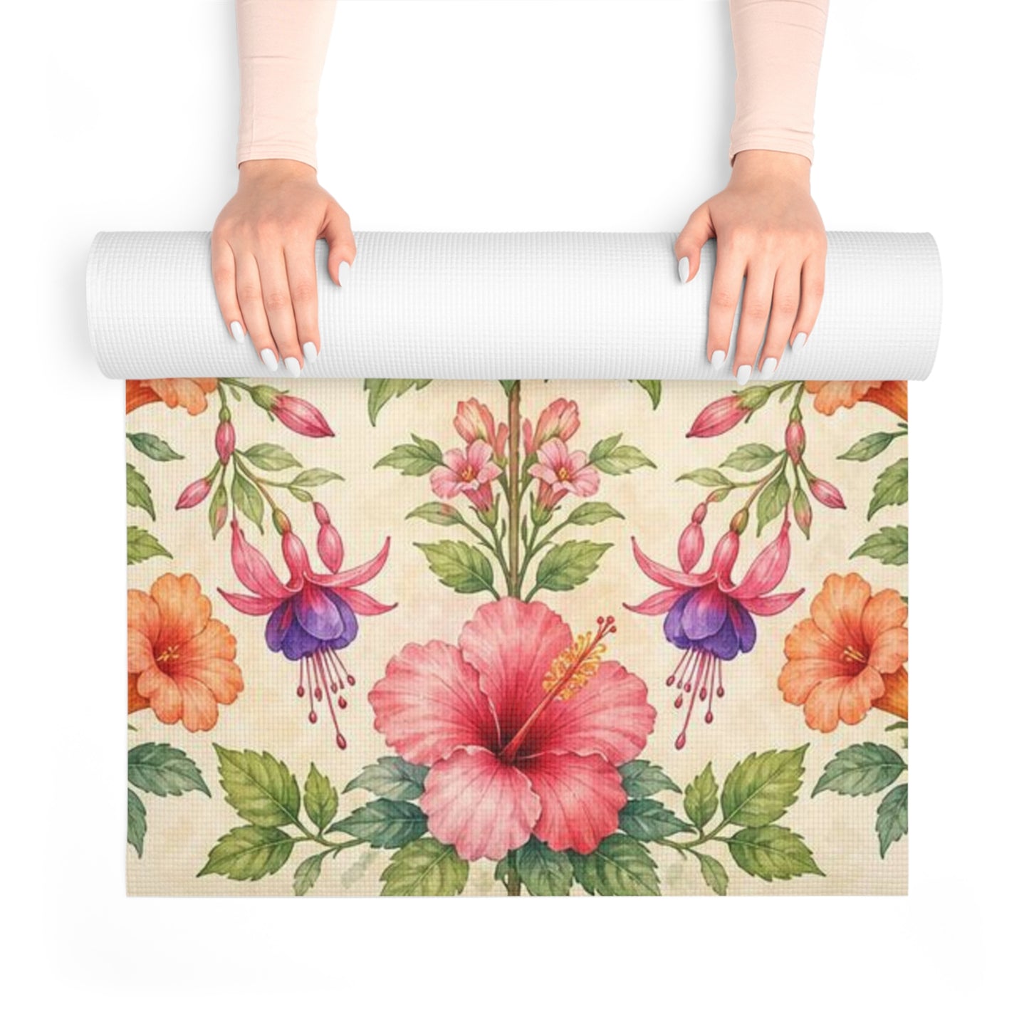 Hummingbird Hibiscus Floral Foam Yoga Mat | Tropical Botanical Pattern - Best Yoga Mats for Home Workouts