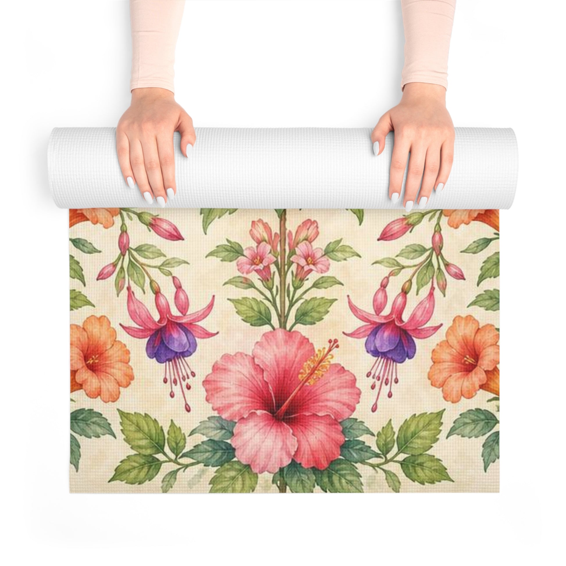 Hummingbird Hibiscus Floral Foam Yoga Mat | Tropical Botanical Pattern - Best Yoga Mats for Home Workouts