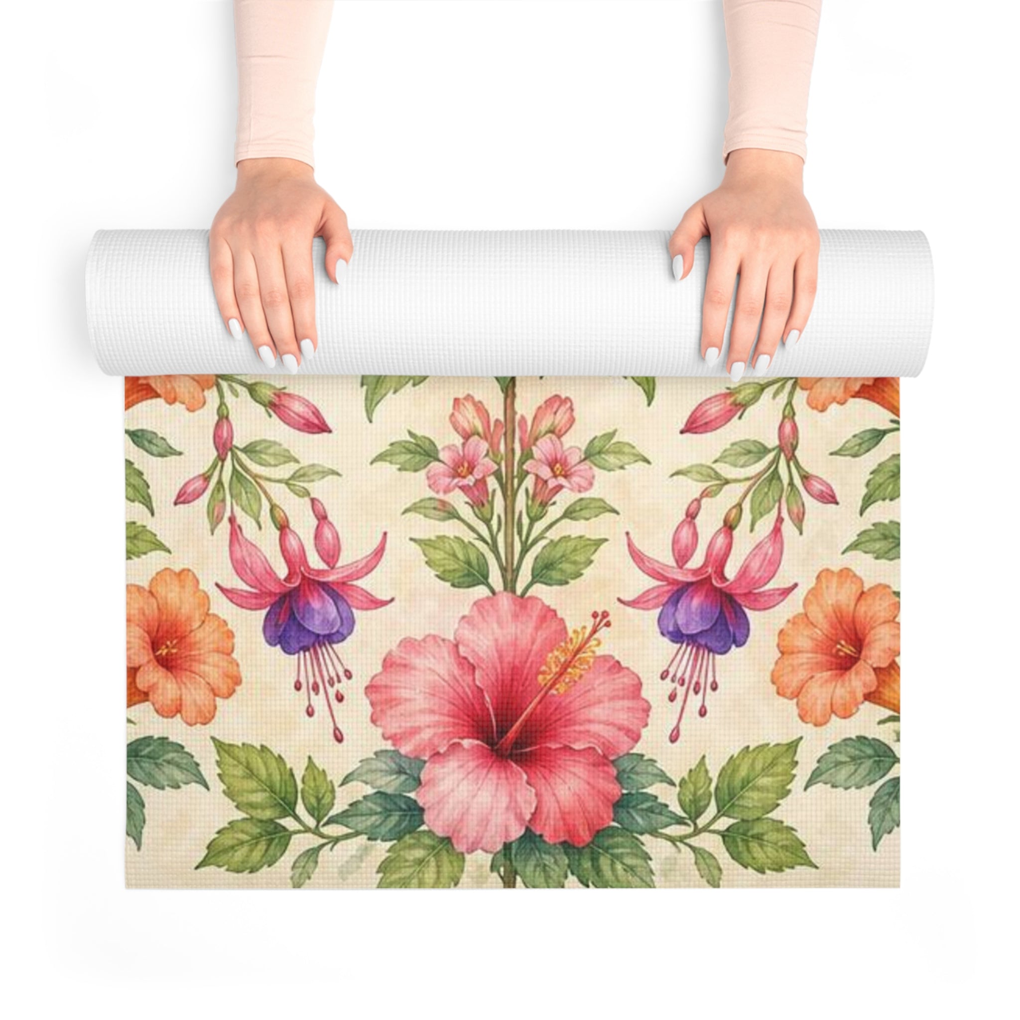 Hummingbird Hibiscus Floral Foam Yoga Mat | Tropical Botanical Pattern