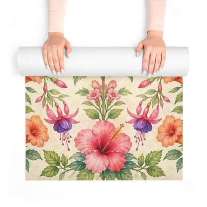 Hummingbird Hibiscus Floral Foam Yoga Mat | Tropical Botanical Pattern - Best Yoga Mats for Home Workouts