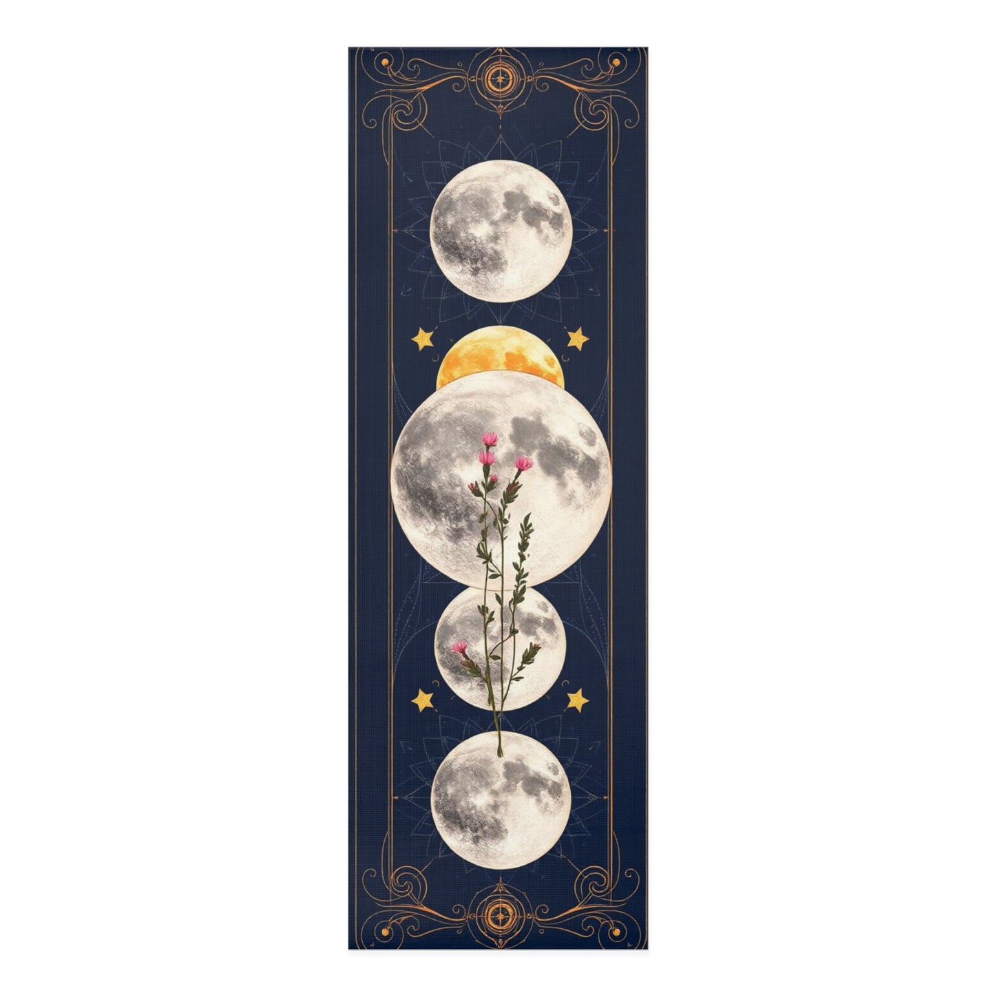 Moon Phases Floral Foam Yoga Mat | Celestial Mooncycle Design - Best Yoga Mats for Home Workouts