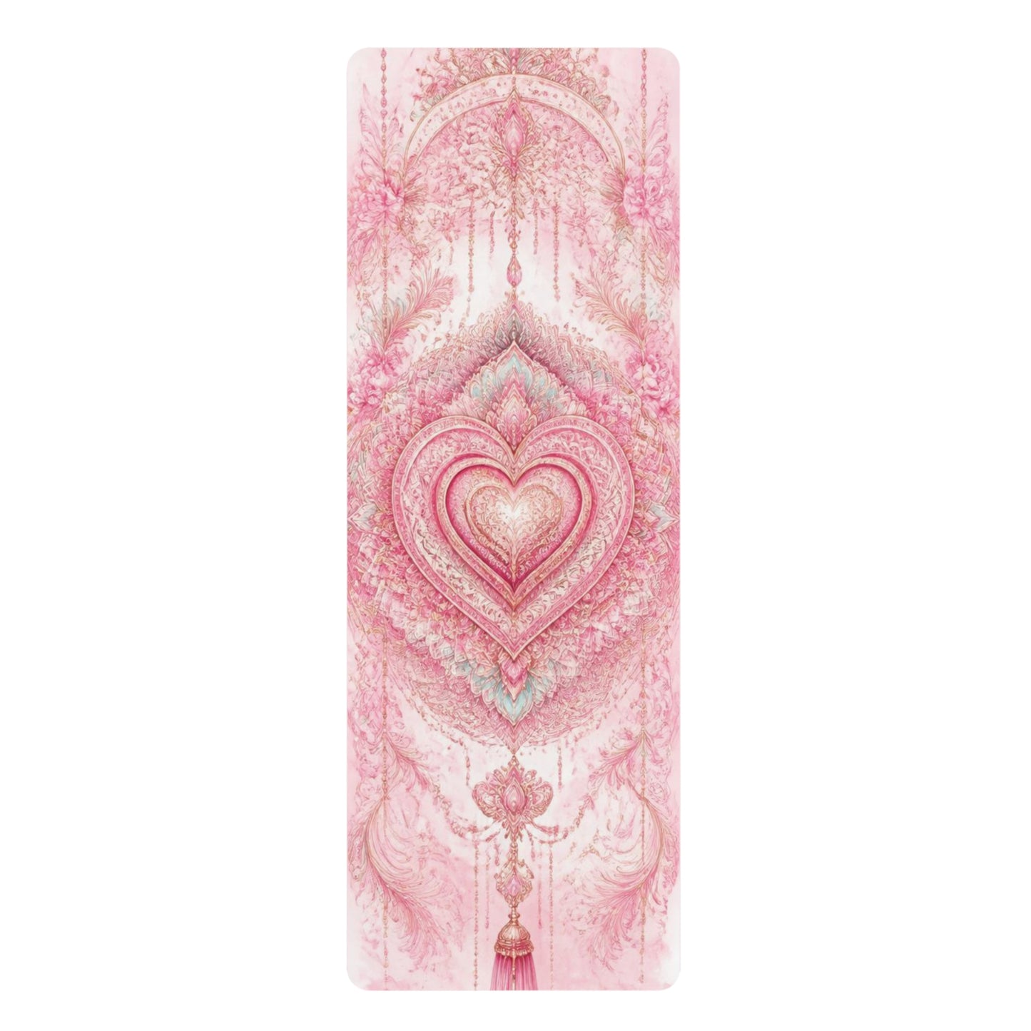 Pink Heart Mandala Rubber Yoga Mat | Boho Spiritual Meditation Design - Best Yoga Mats for Home Workouts