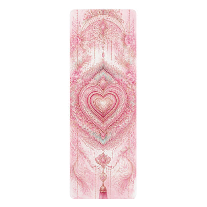 Pink Heart Mandala Rubber Yoga Mat | Boho Spiritual Meditation Design - Best Yoga Mats for Home Workouts