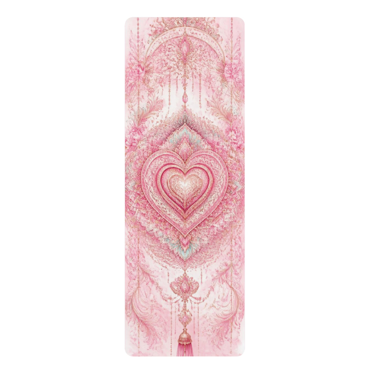 Pink Heart Mandala Rubber Yoga Mat | Boho Spiritual Meditation Design - Best Yoga Mats for Home Workouts