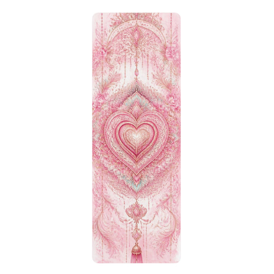 Pink Heart Mandala Rubber Yoga Mat | Boho Spiritual Meditation Design - Best Yoga Mats for Home Workouts