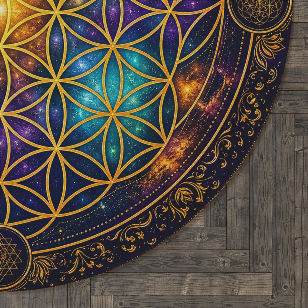 Flower of Life Mandala Round Rug | Cosmic Geometric Tapestry Printify