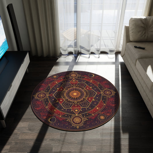 Celestial Mandala Round Rug | Sun Moon Geometric Boho Décor Printify