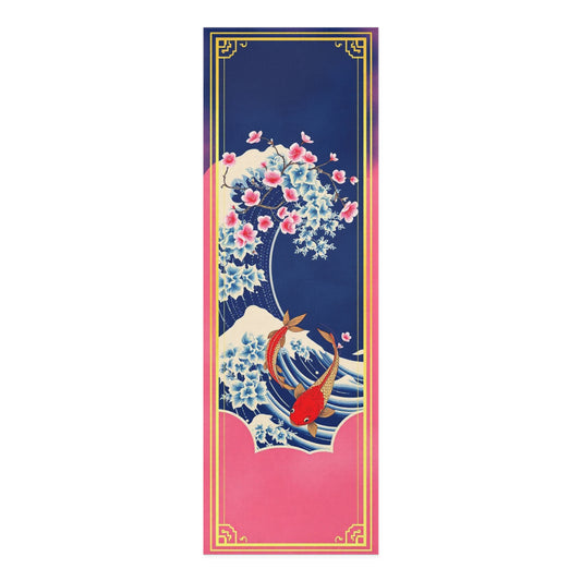 Koi Fish Cherry Blossom Foam Yoga Mat | Pink Blue Japanese Wave Design - Best Yoga Mats for Home Workouts