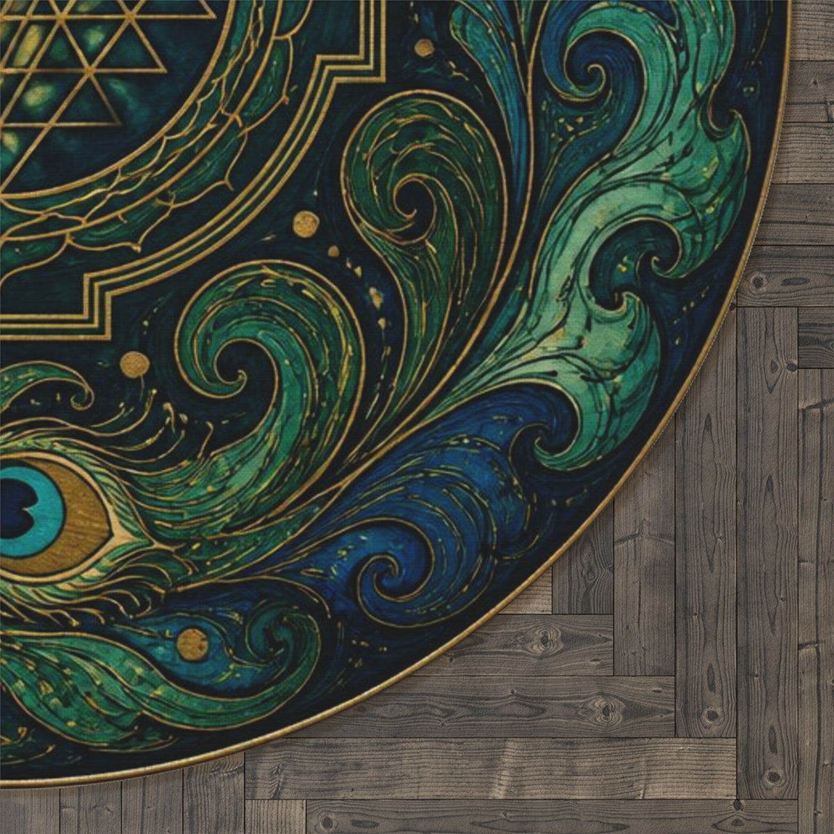 Peacock Mandala Round Rug | Sri Yantra Sacred Geometry Floor Mat Printify