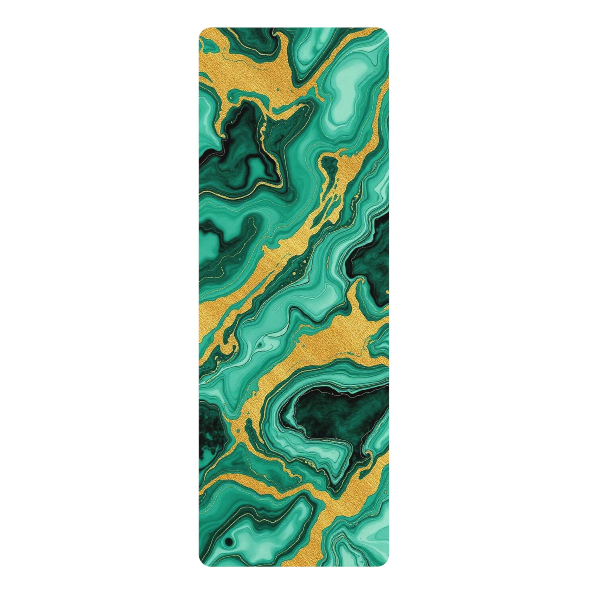 Green Gold Marble Swirl Rubber Yoga Mat | Abstract Agate Pattern - Best Yoga Mats for Home Workouts