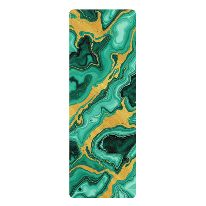 Green Gold Marble Swirl Rubber Yoga Mat | Abstract Agate Pattern - Best Yoga Mats for Home Workouts