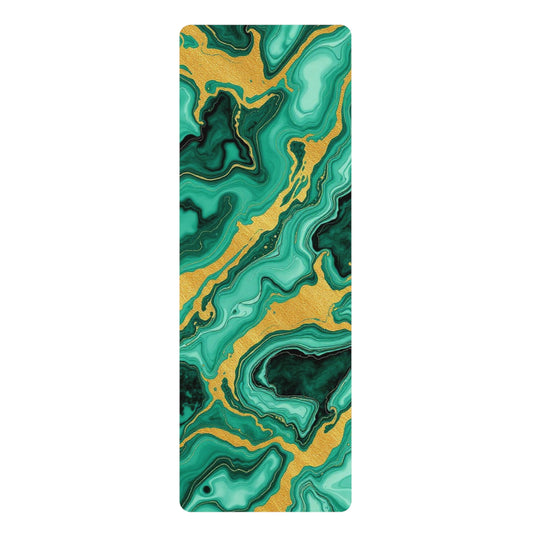 Green Gold Marble Swirl Rubber Yoga Mat | Abstract Agate Pattern - Best Yoga Mats for Home Workouts