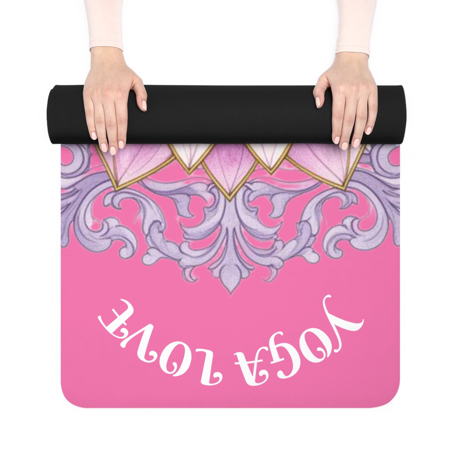 Pink Lotus "Yoga Love" Rubber Yoga Mat | Aesthetic Workout Mat for Women, Meditation Accessory, Home Fitness & Wellness Gift | - Best Yoga Mats for Home Workouts