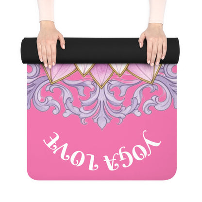 Pink Lotus "Yoga Love" Rubber Yoga Mat | Aesthetic Workout Mat for Women, Meditation Accessory, Home Fitness & Wellness Gift | - Best Yoga Mats for Home Workouts