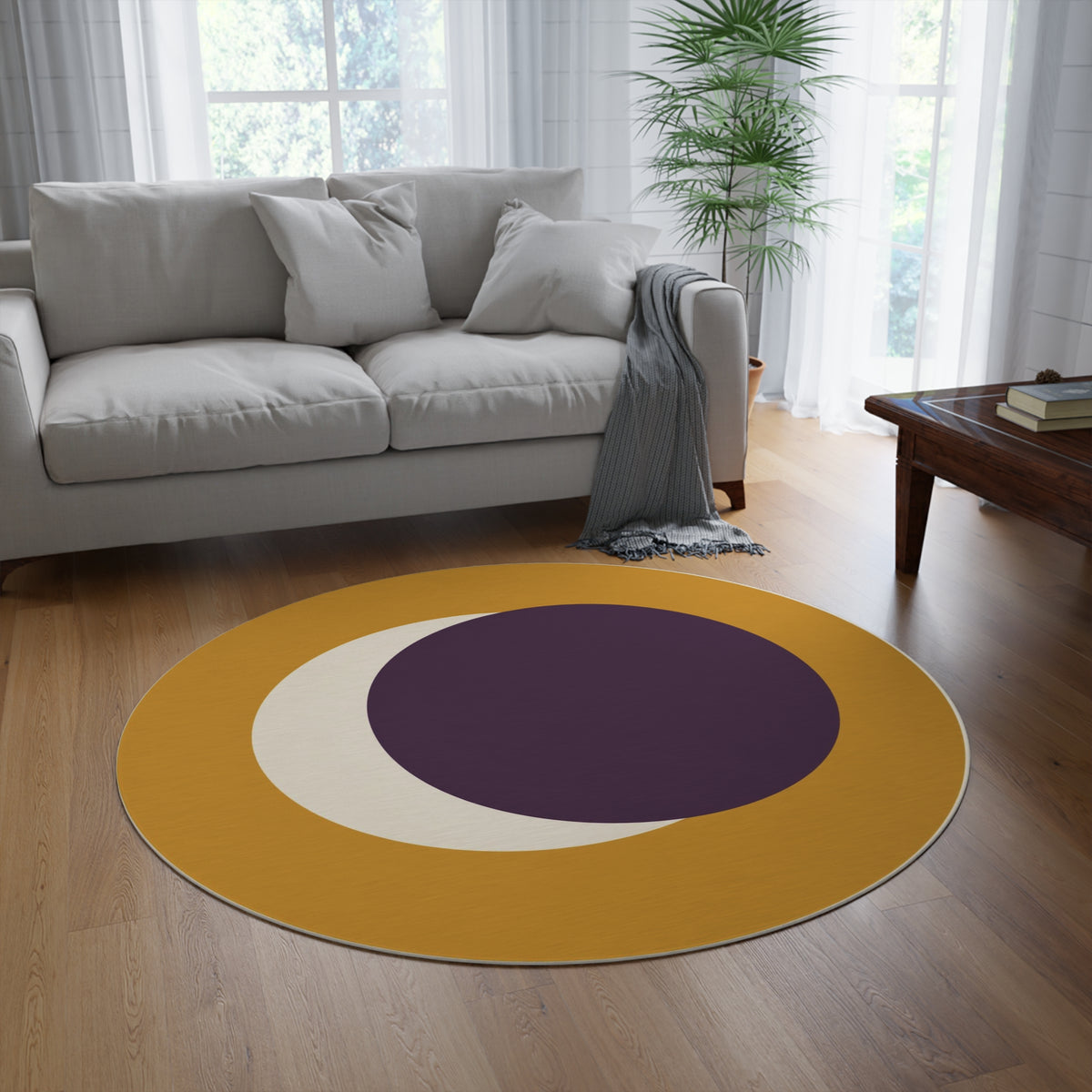 Crescent Moon Graphic Round Rug | Mid Century Modern Earthtones Printify