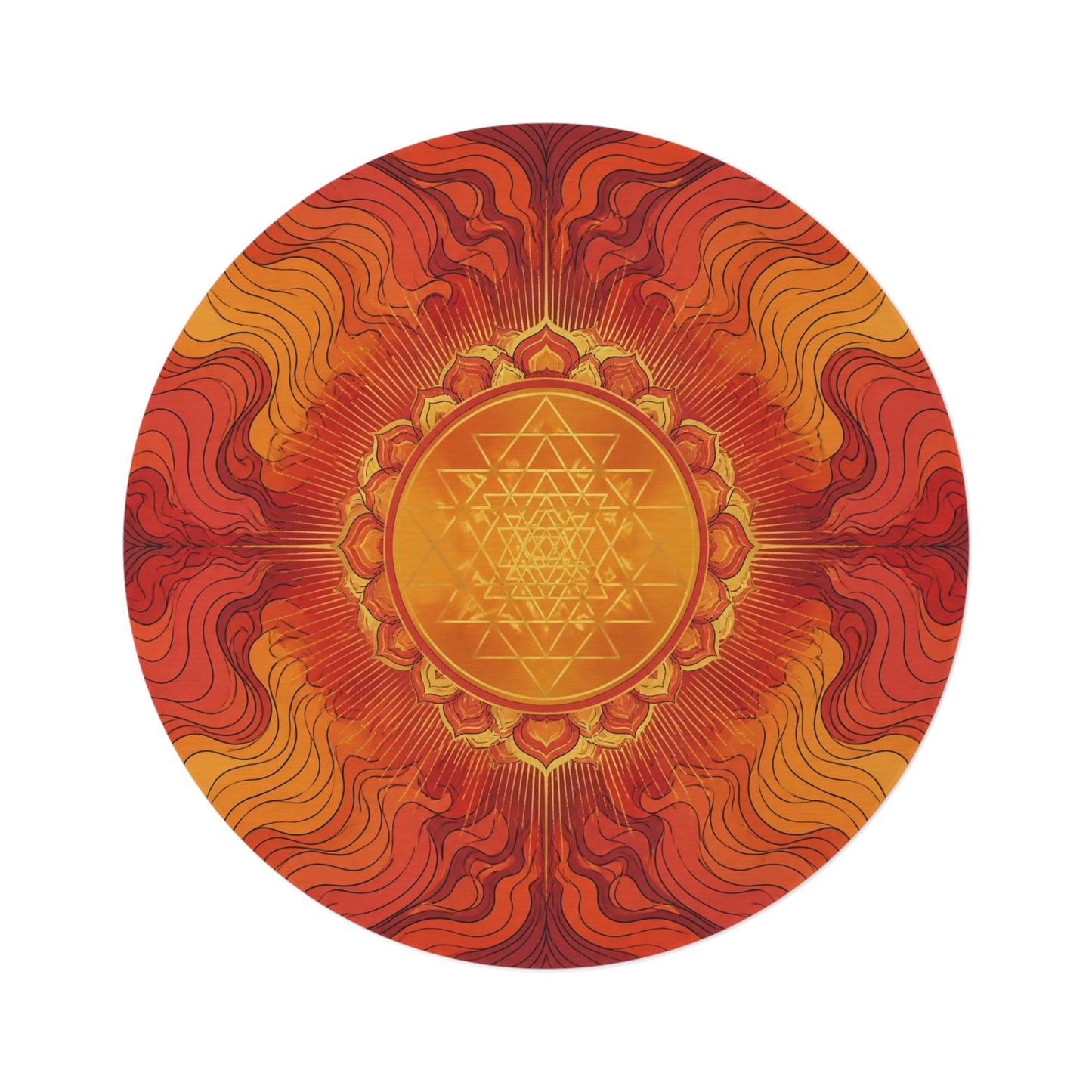 Enchanted Waterfall Fantasy Round Rug | Sacred Geometry Flower of Life Rug 5FT | Golden Ratio Crystal Grid Spiritual Floor Mat Printify