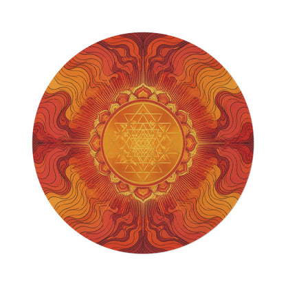 Enchanted Waterfall Fantasy Round Rug | Sacred Geometry Flower of Life Rug 5FT | Golden Ratio Crystal Grid Spiritual Floor Mat Printify