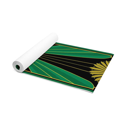 Art Deco Green Fan Pattern Foam Yoga Mat | Retro Geometric Exercise Mat - Best Yoga Mats for Home Workouts