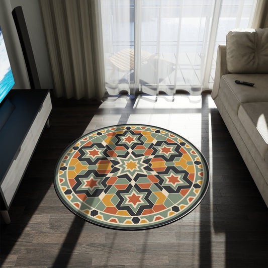Geometric Moroccan Star Round Rug | Boho Medallion Floor Decor Printify
