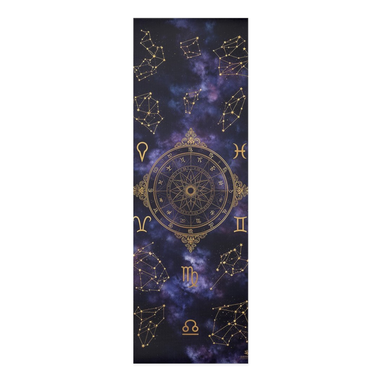 Zodiac constellation mandala foam yoga mat with astrological stars galaxy pattern, ideal for home decor and yoga practice.