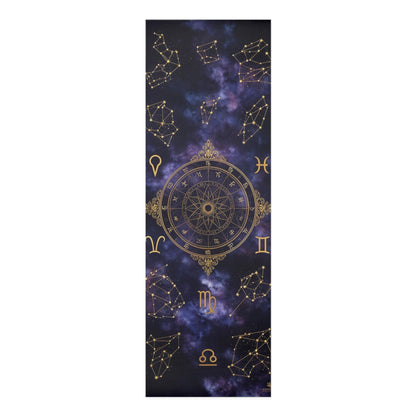 Zodiac constellation mandala foam yoga mat with astrological stars galaxy pattern, ideal for home decor and yoga practice.