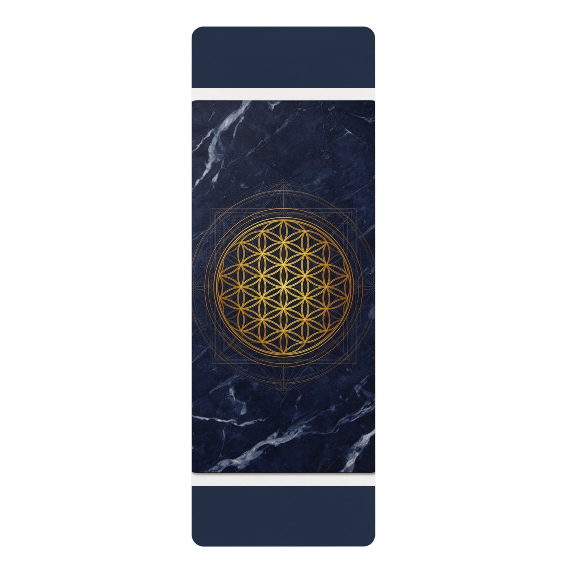 Golden Flower of Life Rubber Yoga Mat | Sacred Geometry, Marble Background - Best Yoga Mats for Home Workouts