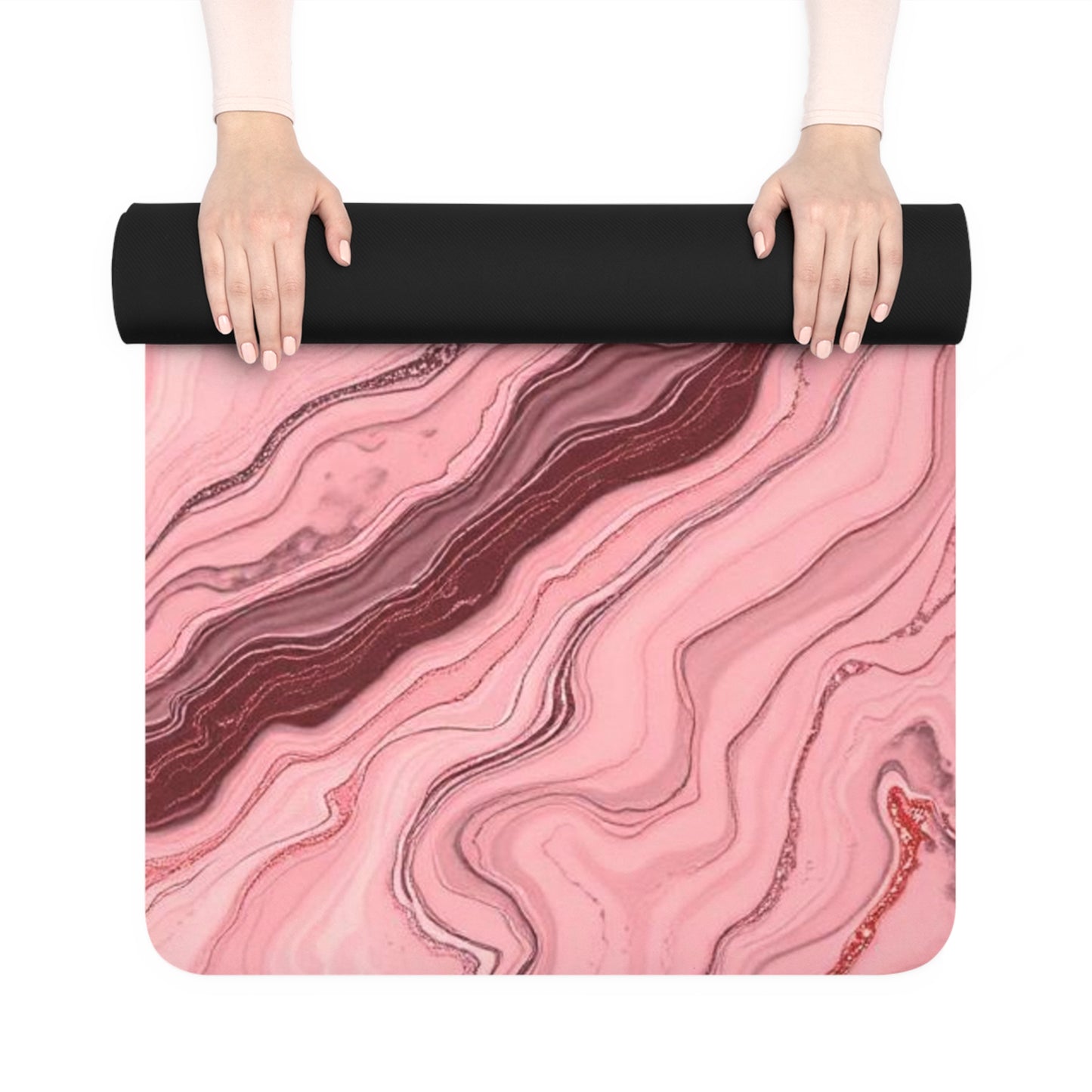Pink Agate Marble Rubber Yoga Mat | Swirled Stone Pattern - Best Yoga Mats for Home Workouts