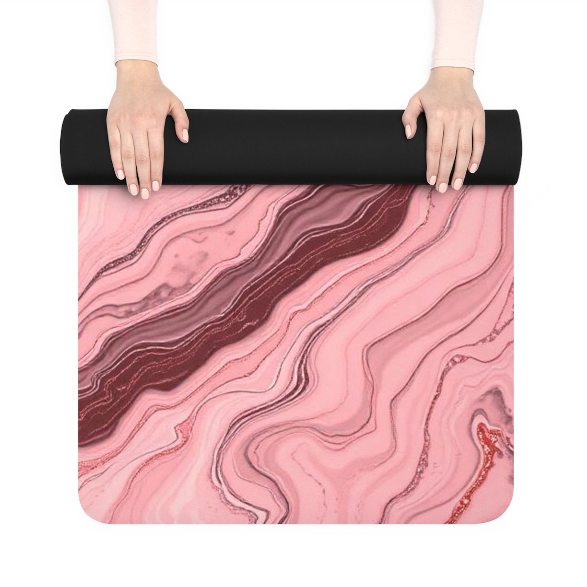 Pink Agate Marble Rubber Yoga Mat | Swirled Stone Pattern - Best Yoga Mats for Home Workouts