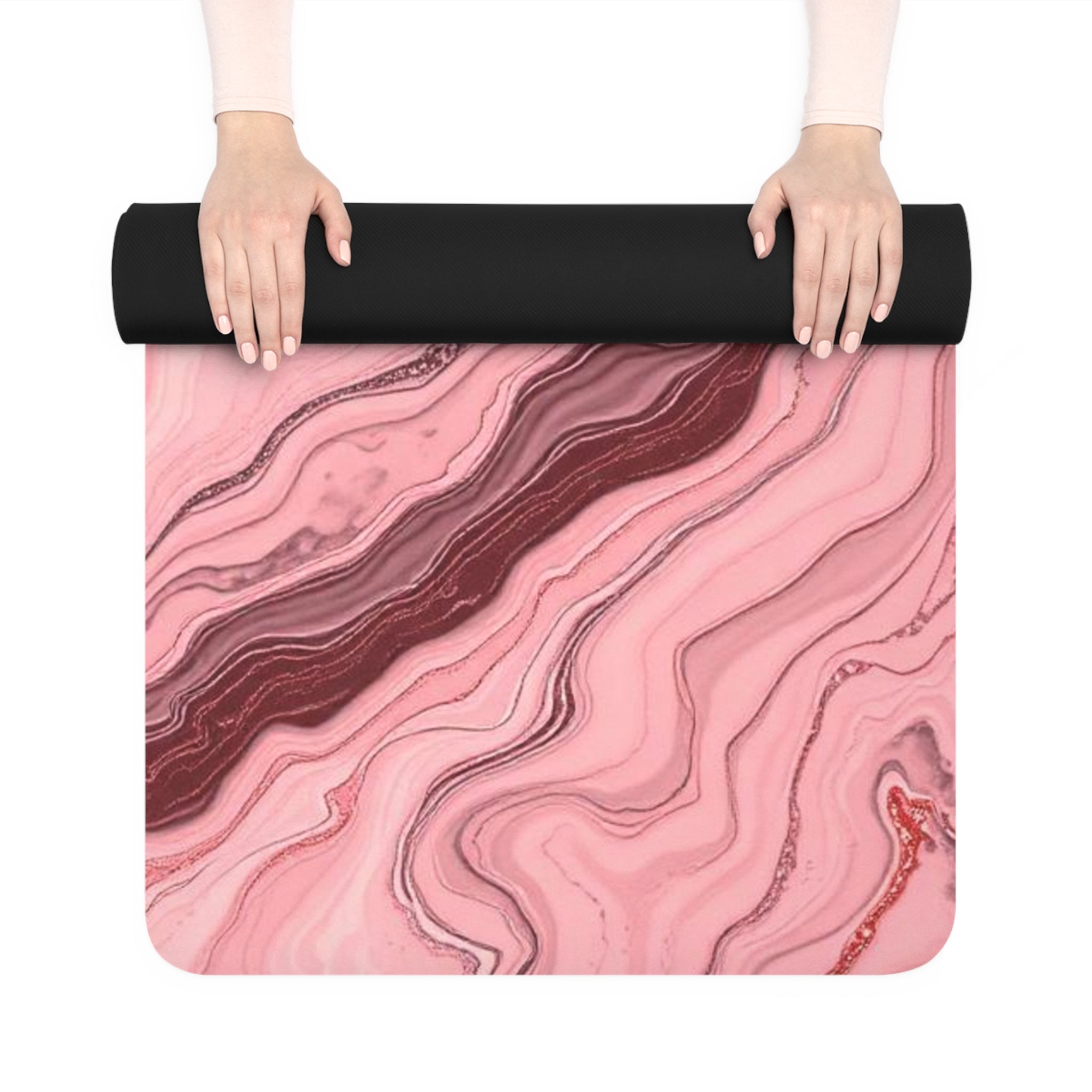 Pink Agate Marble Rubber Yoga Mat | Swirled Stone Pattern