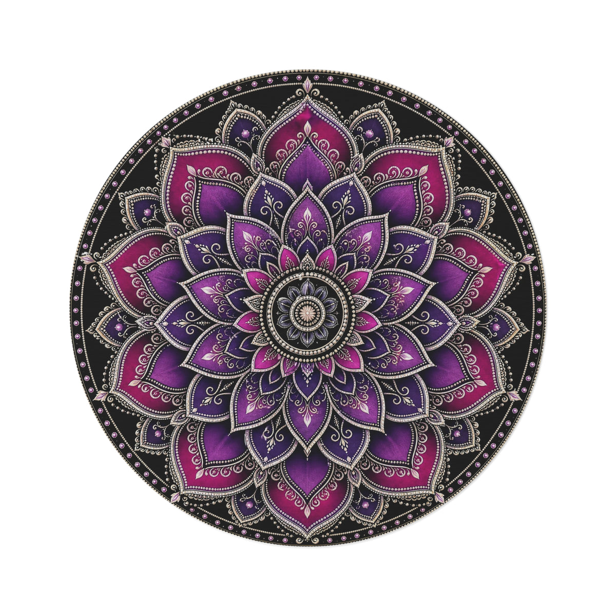Purple Pink Mandala Round Rug | Boho Floor Mat, Yoga Meditation Decor Printify