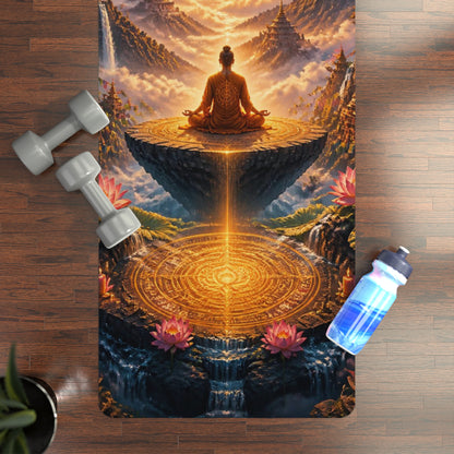 Meditating Buddha Mountain Sunrise Rubber Yoga Mat | Spiritual Mandala Lotus Printify