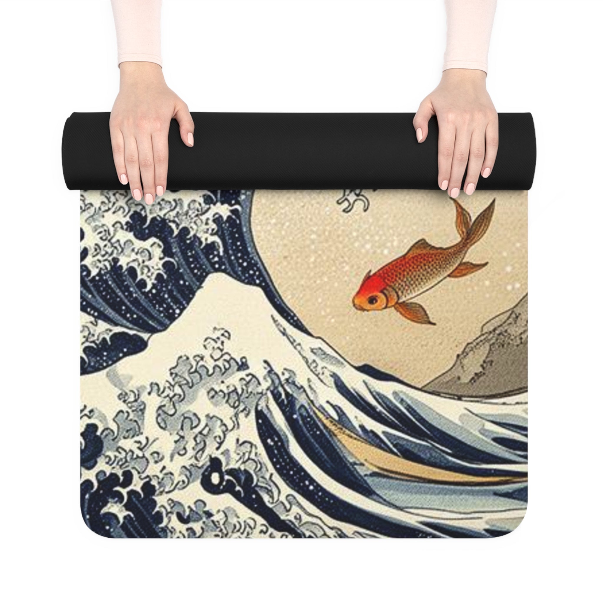 Koi Wave Sun Zen Garden Rubber Yoga Mat | Japanese Cherry Blossoms Printify