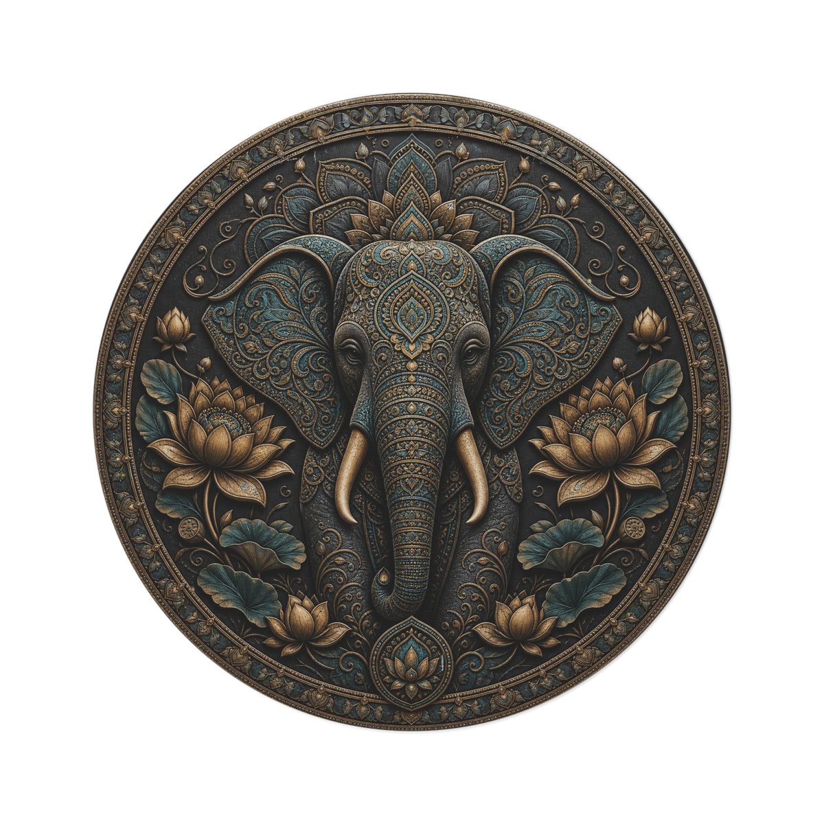 Ornate Elephant Mandala Round Rug | Boho Decorative Floor Mat Printify