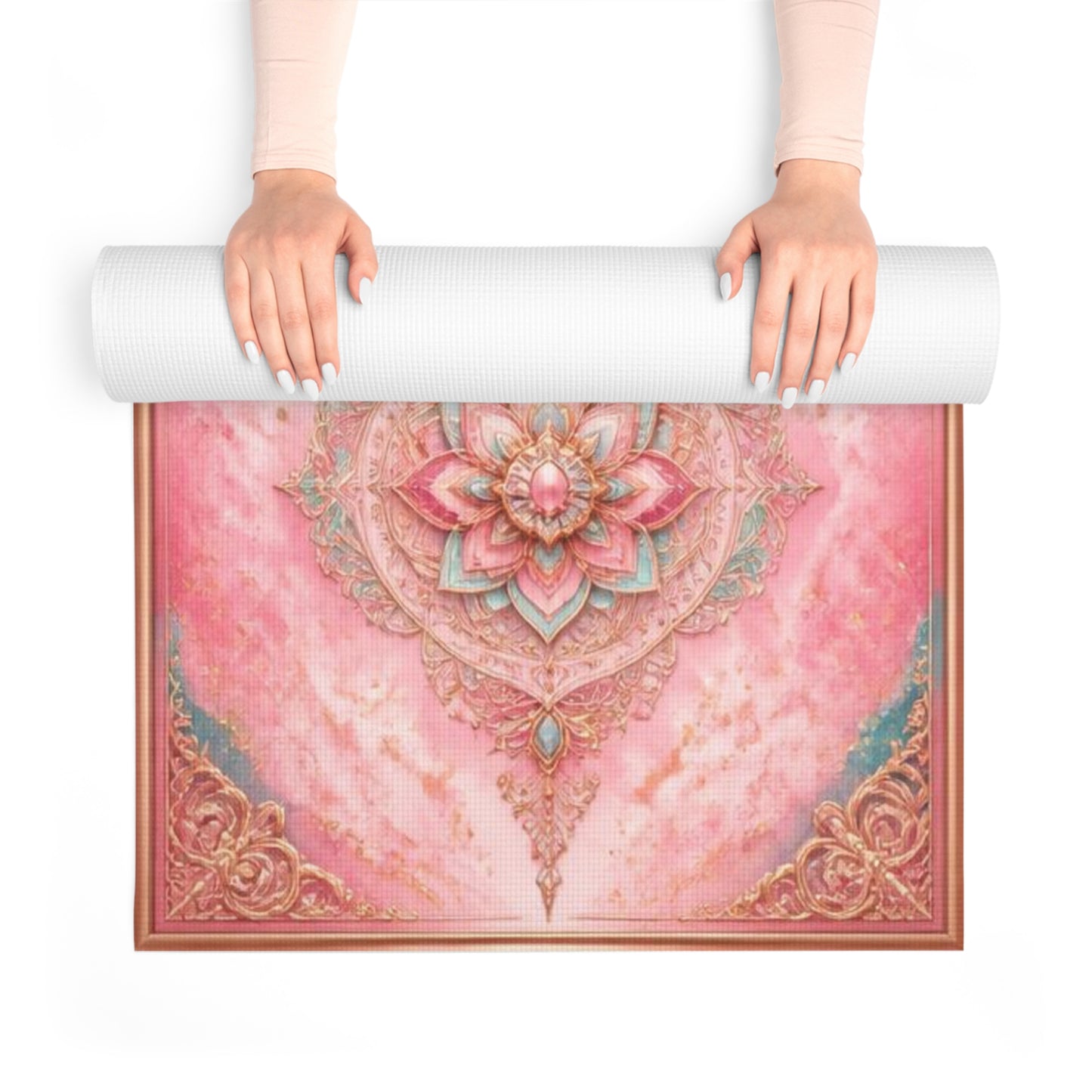 Pink Heart Mandala Foam Yoga Mat | Lotus Floral Chakra Design - Best Yoga Mats for Home Workouts