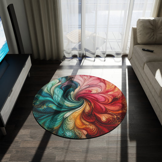 Enchanted Waterfall Fantasy Round Rug | Colorful Marble Swirl Washable Floor Mat | Whimsical Bedroom Decor | Non-Slip Printify