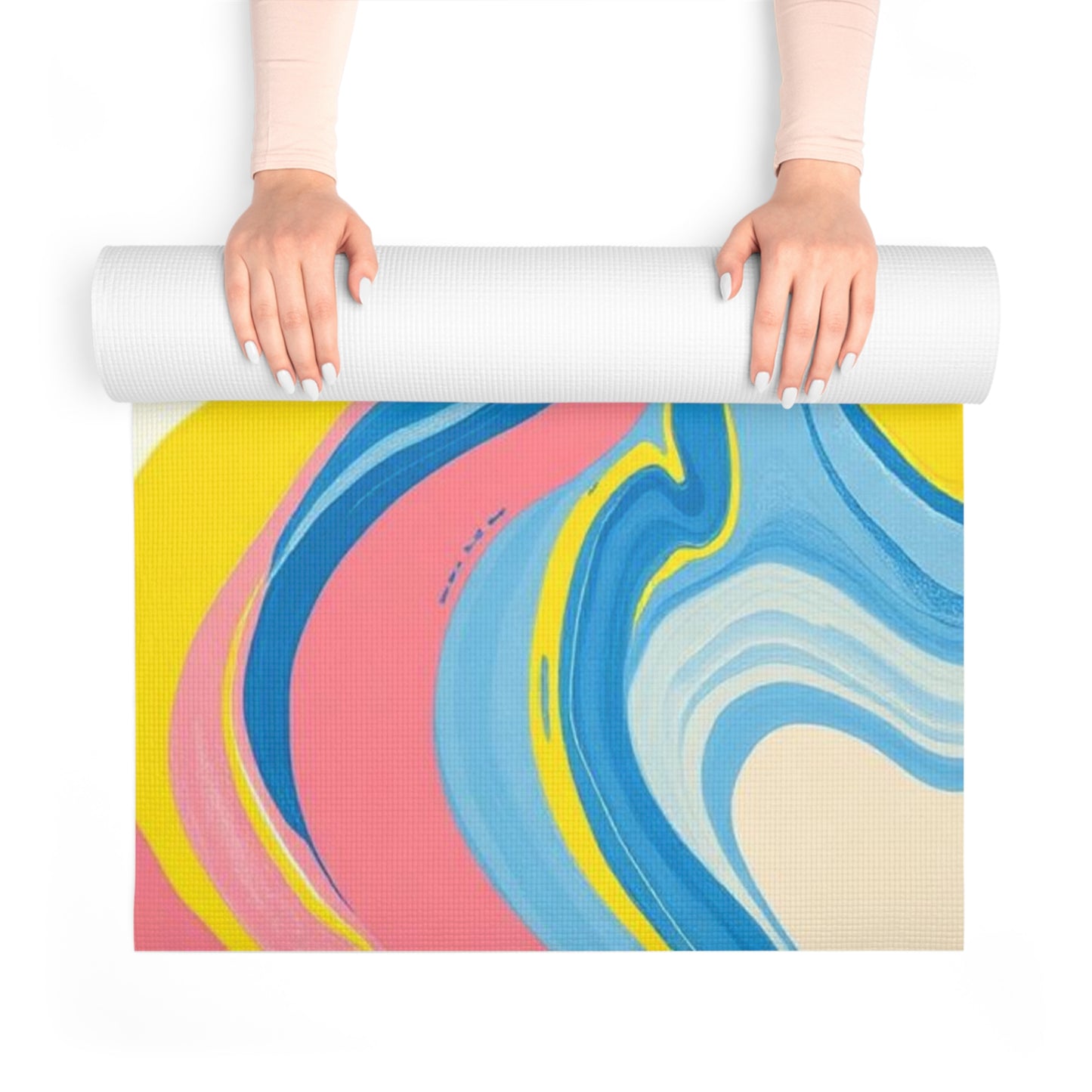 Colorful Marble Swirl Foam Yoga Mat | Abstract Pink Blue Yellow Pattern - Best Yoga Mats for Home Workouts