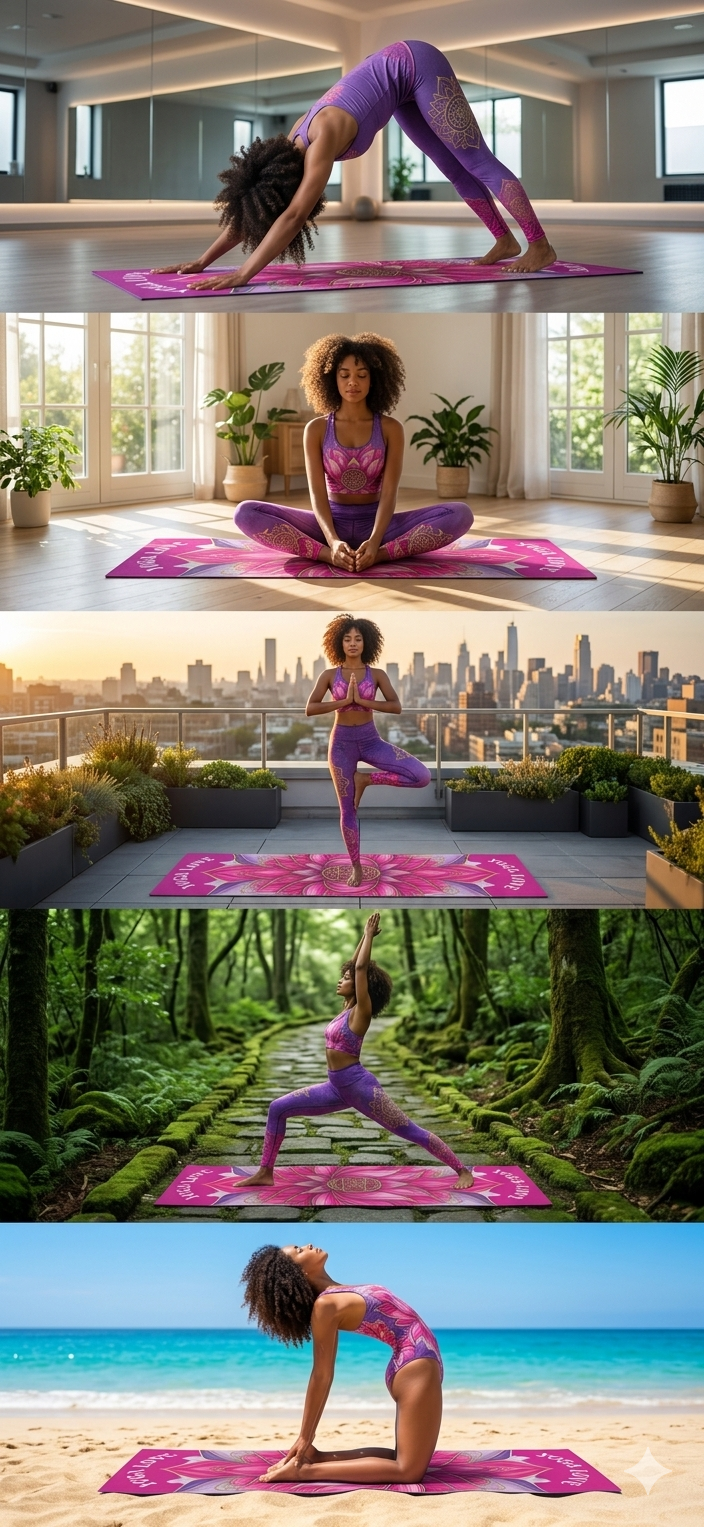Yoga Mat |  Non-Slip Fitness Mat for Women, Meditation & Wellness Gift, Home Workout Essential | Pink Lotus Mandala Printify