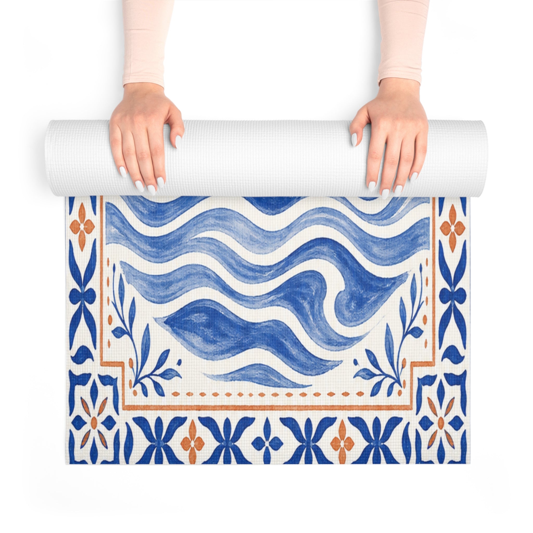 Sun and Waves Yoga Love Foam Yoga Mat | Mediterranean Tile Design
