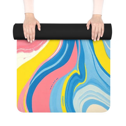 Colorful Marble Swirl Rubber Yoga Mat | Abstract Fluid Art, Pink Blue Yellow - Best Yoga Mats for Home Workouts