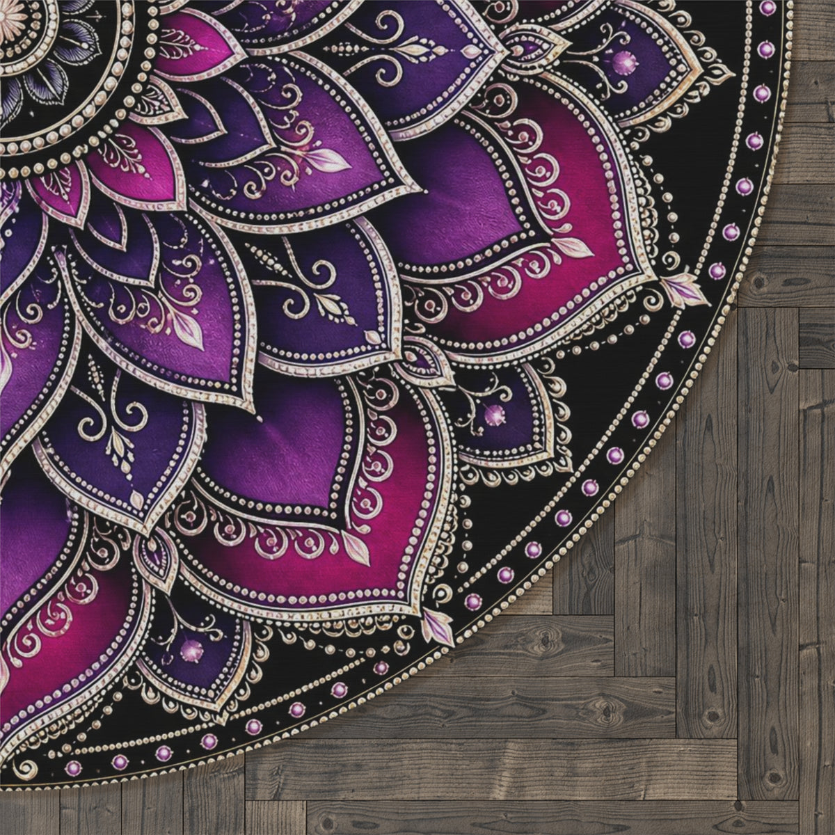 Purple Pink Mandala Round Rug | Boho Floor Mat, Yoga Meditation Decor Printify