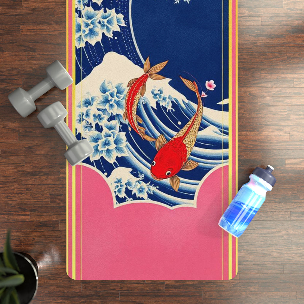 Koi Wave Cherry Blossom Rubber Yoga Mat | Japanese Ukiyo-e Inspired Printify