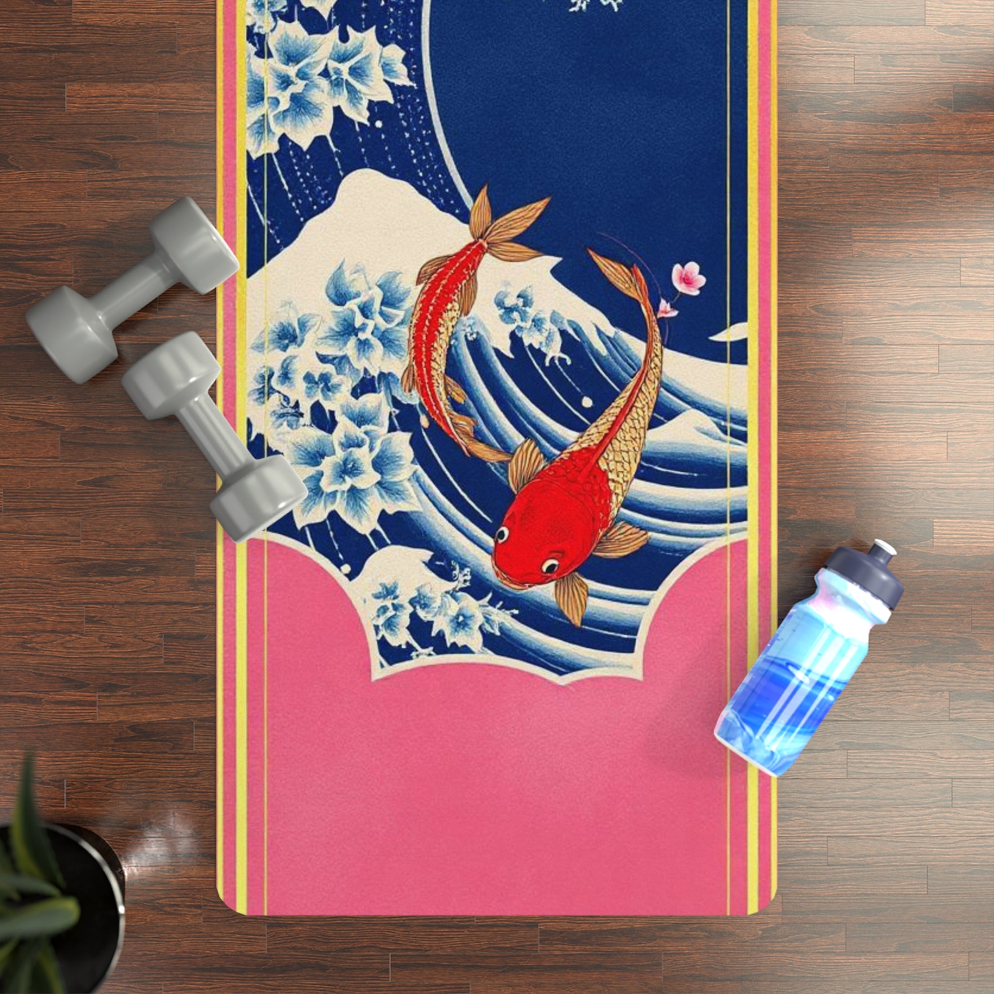 Koi Wave Cherry Blossom Rubber Yoga Mat | Japanese Ukiyo-e Inspired Printify
